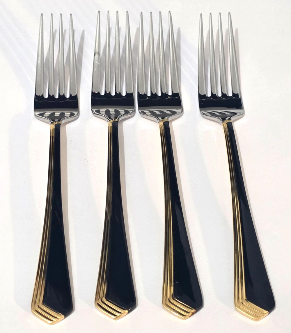 YAMAZAKI Patrick Ramona Black/Gold Stainless Dinner FORKS Set of 4